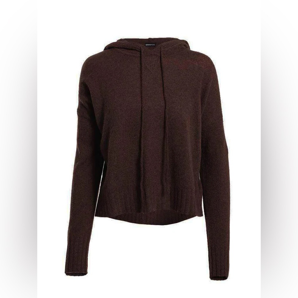 Minnie Rose Dark Brown Hooded Cashmere Blend Sweater